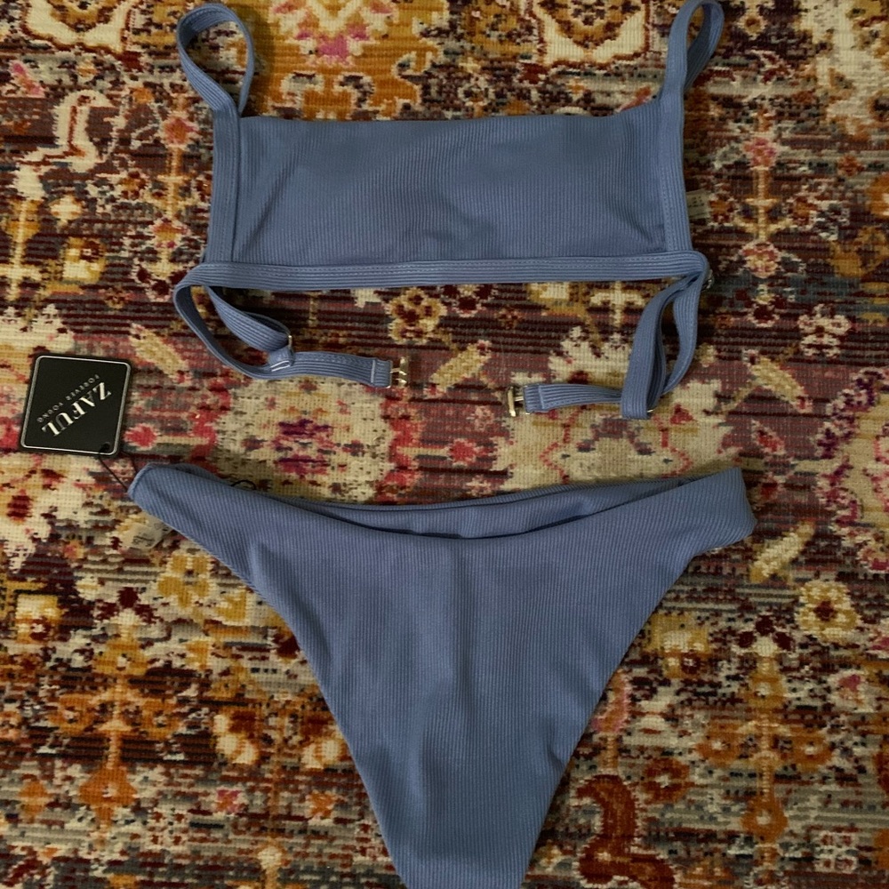 Blue Ribbed Bikini Set